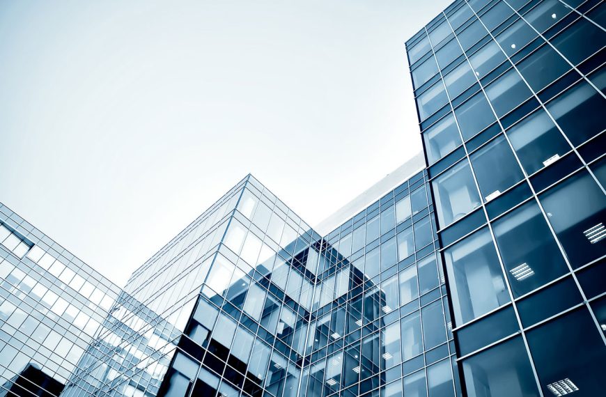 Glass windows on office building